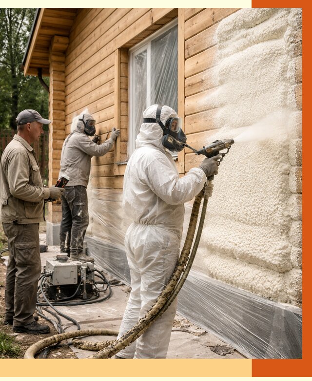 Утепление дома из бруса ППУ в Алейске от 3970 руб/м2 под ключ | ТепломастерЛук