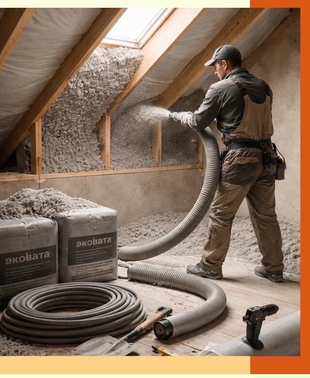 Утепление мансарды эковатой в Алейске от 2268 руб/м2 — монтаж, задувка, цена | ТепломастерЛук