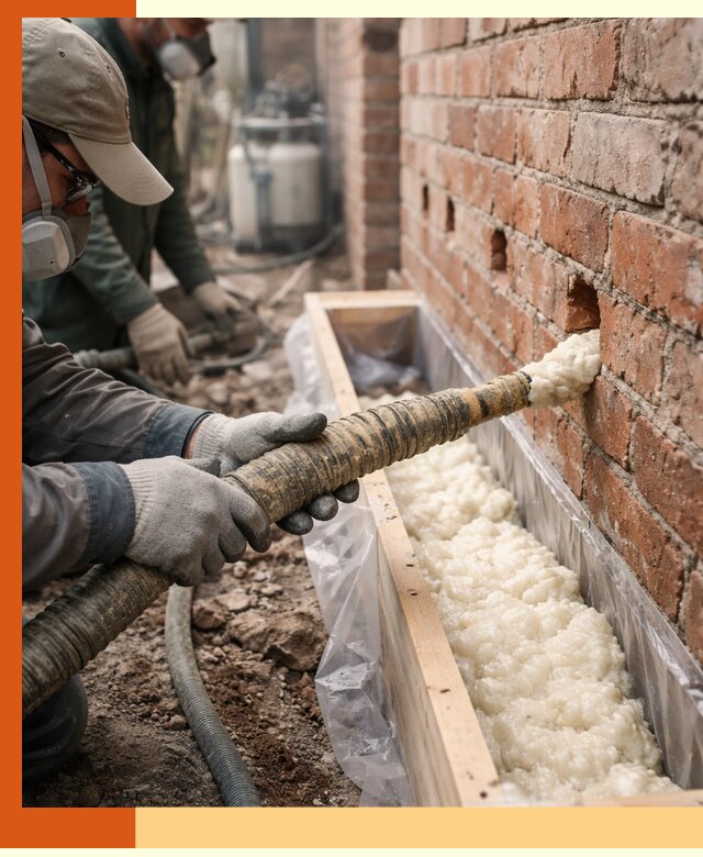 Заливка ППУ в пустоты кирпичной стены в Алейске