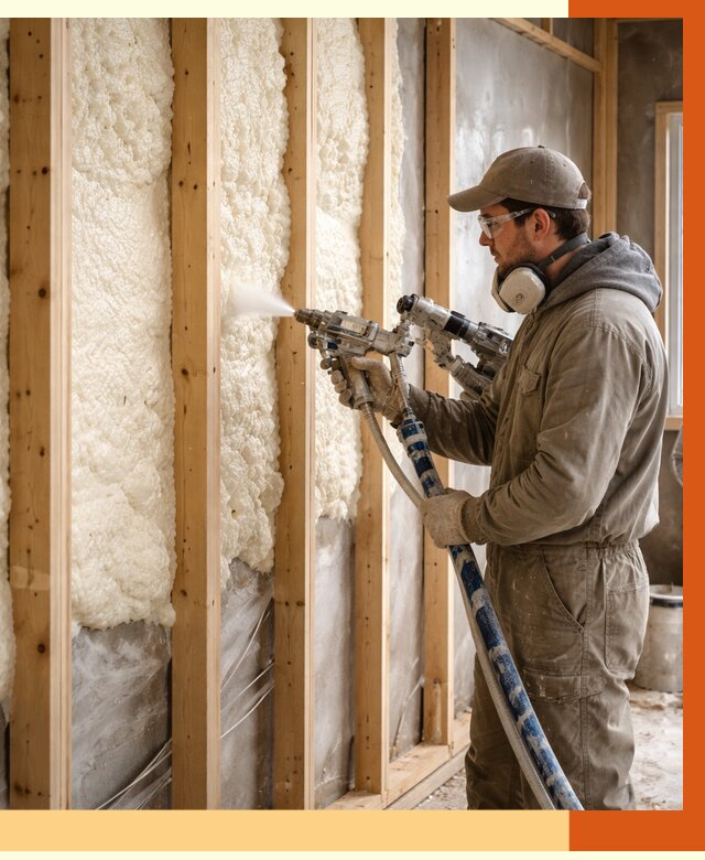 Утепление каркасной стены ППУ в Алейске от 4382 руб./м2 под ключ | ТепломастерЛук