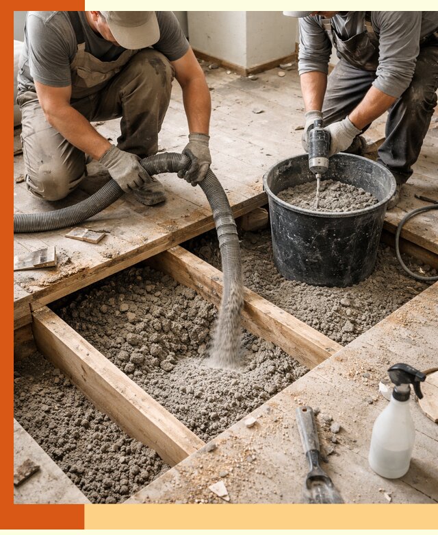 Заполнение пустот пола в Алейске полиуретаном и пенополистиролом