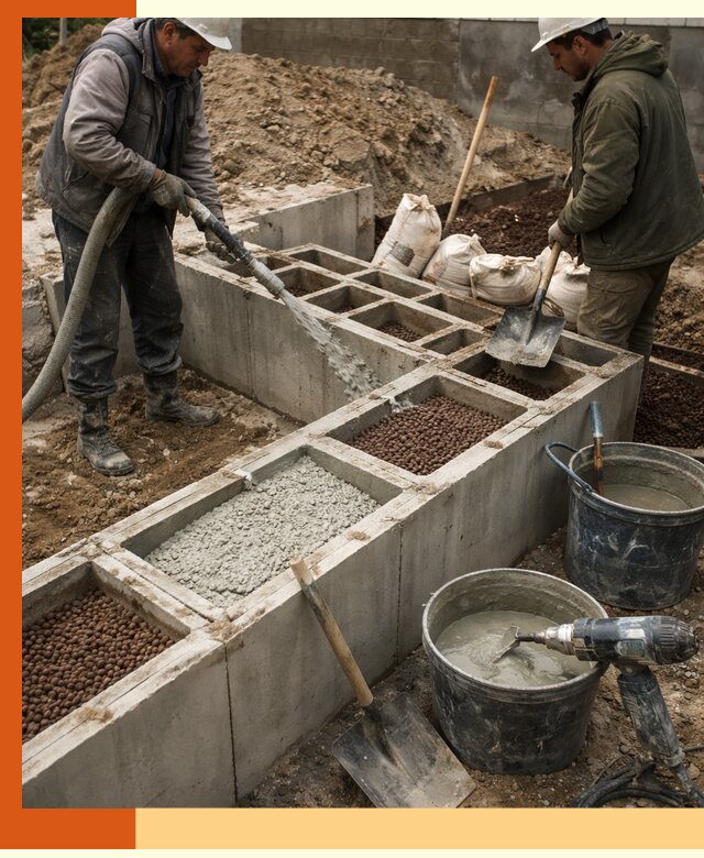 Заполнение полостей фундамента в Алейске герметичным утеплением и повышением прочности