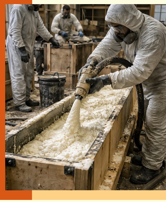 Заливка пенополиуретана в формы для утепления в Алейске